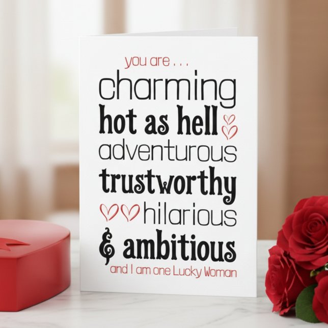 Cartão De Agradecimento Funny Valentine’s Day Card for Husband (funny valentines day card for husband with romantic humor bold typography design)