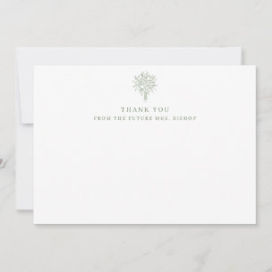 Cartão De Agradecimento Futuro Senhora Desenho Floral Chá de Noiva Sage