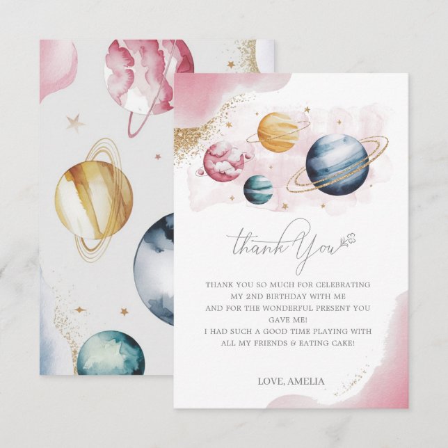 Cartão De Agradecimento Galáxias de Aniversário de Rapariga do Espaço Exte (Frente/Verso)