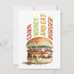 Cartão De Agradecimento Ganhe Dinheiro E Coma Burger, Design Humoroso Burg