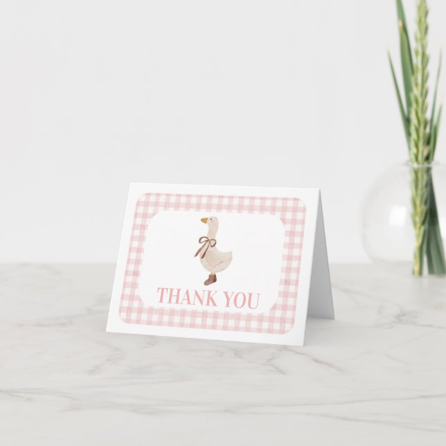 Cartão De Agradecimento Ganso bobo com Gingham Rosa (Frente)