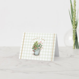 Cartão De Agradecimento Garden Gingham Sage Floral Dourada