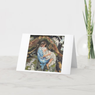 Cartão De Agradecimento Garota abraçando cão