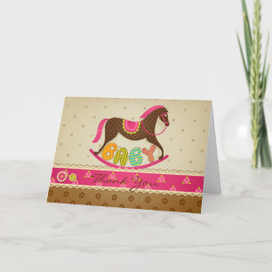 Cartão De Agradecimento Garota Chá de fraldas Rocking Horse Obrigado
