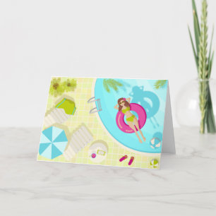 Cartão De Agradecimento Garota de piscina de biquíni na praia de verão