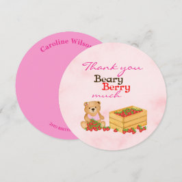 Cartão De Agradecimento Garota Doce e Berry Morango Cub Aniversário