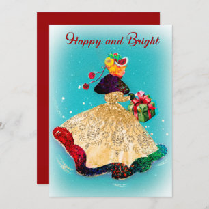 Cartão De Agradecimento Garota dourada da caixa de presentes de natais vin