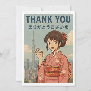 Cartão de Agradecimento - Garota Kimono Japonesa e