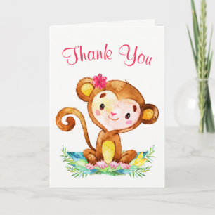 Cartão De Agradecimento Garota Macaco Aquarela Obrigado