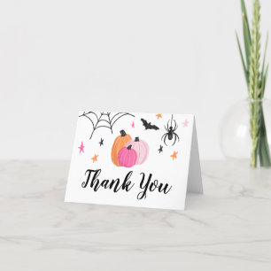 Cartão De Agradecimento Garota Spooktacular do Halloween Pumpkin Rosa de A