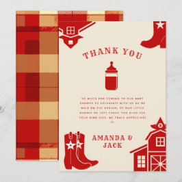 Cartão De Agradecimento Garrafas e botas Chá de fraldas Vermelho Retroativ