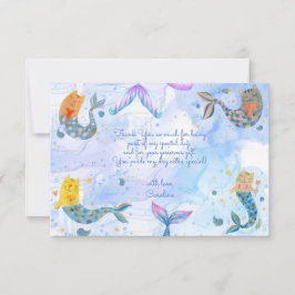 Cartão De Agradecimento Gata sereia aquarela menina aniversário infantil