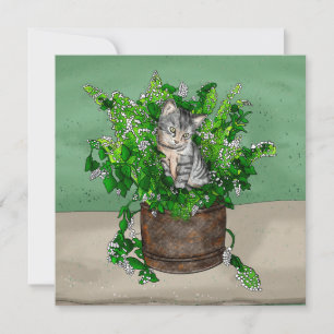 Cartão De Agradecimento Gatinho cinza em Balde de catnip