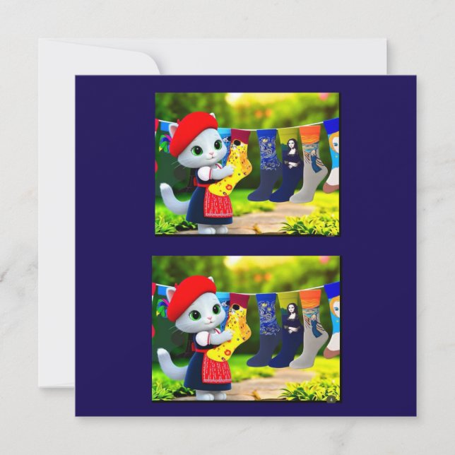 Cartão De Agradecimento Gatinho De Arte Saindo De Meias De Arte (Frente)