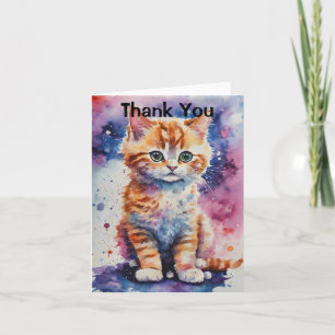 Cartão De Agradecimento Gatinho Ginger Aquarela Fofa 