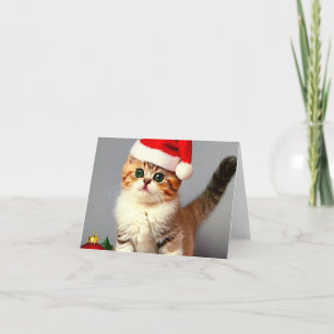 Cartão De Agradecimento Gatinho natal vintage em Santa Hat