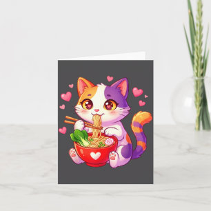 Cartão De Agradecimento Gato Anime Comendo Macarrão Ramen Com Corações Eng
