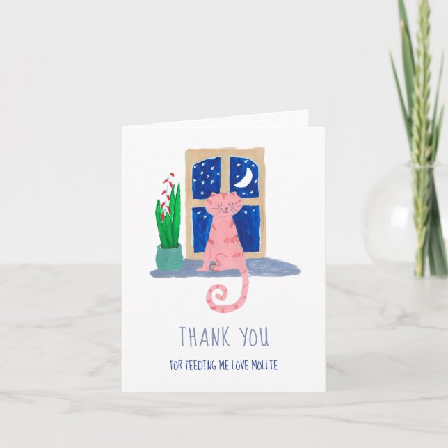 Cartão De Agradecimento Gato Bonito Obrigado por me alimentar (Frente)