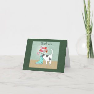 Cartão De Agradecimento Gato com Flores em Arte de Gato Simples
