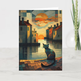 Cartão De Agradecimento Gato Cubista: Sunset em Águas Venezianas
