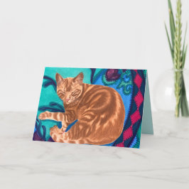 Cartão De Agradecimento Gato de Aquarela e colcha