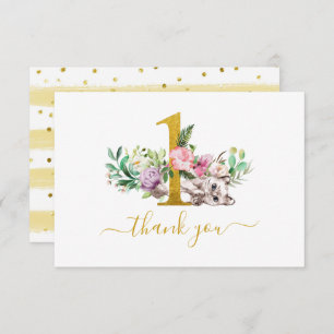 Cartão De Agradecimento Gato de Bebê e primeiro aniversario de Flores Obri