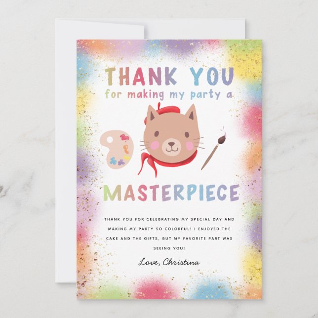 Cartão De Agradecimento Gato de Gatinho de Festa de aniversário de Pintura (Frente)
