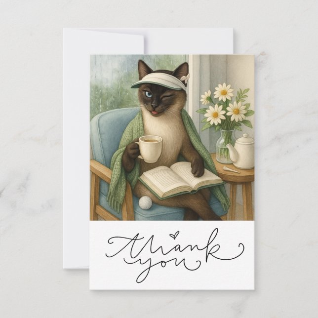 Cartão De Agradecimento Gato de Golfer café (Frente)