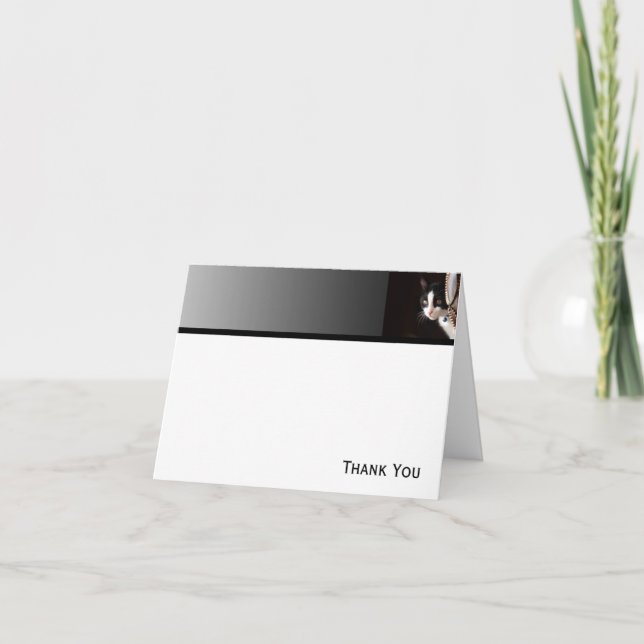 Cartão De Agradecimento Gato de Peekaboo Negro e Branco (Frente)