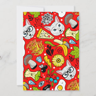 Cartão De Agradecimento Gato e ovo em vermelho