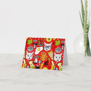 Cartão De Agradecimento Gato e ovo no vermelho