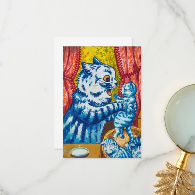 Cartão De Agradecimento Gato e seus Gatinhos por Louis Wain (Frente/Verso In Situ)