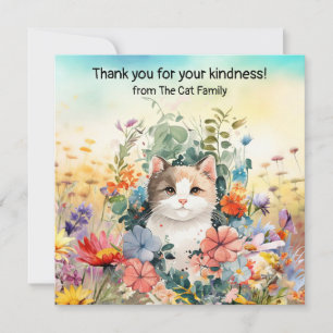 Cartão De Agradecimento Gato está no campo de flores