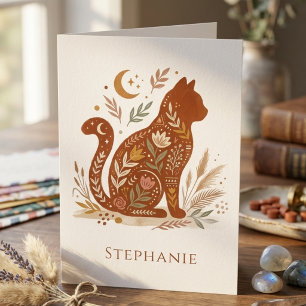 Cartão De Agradecimento Gato Gráfico Celestial Floral Boho