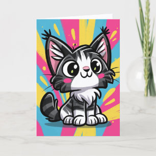 Cartão De Agradecimento Gato Maine Coon Fofo Arte Pop Cartoon