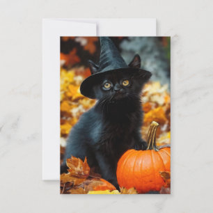 Cartão De Agradecimento Gato Negro e Abóbora do Halloween