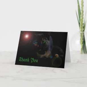 Cartão De Agradecimento gato preto de olhos verdes em preto, obrigado bilh