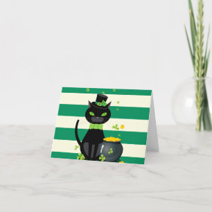 Cartão De Agradecimento Gato preto em arco e chapéu com shamrock verde