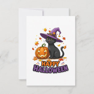 Cartão De Agradecimento Gato Preto Fofo Bruxa Feliz Halloween Abóbora