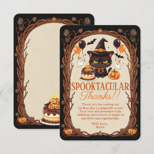 Cartão De Agradecimento Gato Preto Fofo e Assustador de Halloween Feiticei