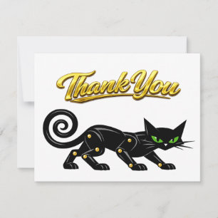 Cartão De Agradecimento Gato Preto Futurista Steampunk Atômico Obrigado
