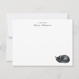 Cartão De Agradecimento Gato preto personalizado em aquarela fofa flat 