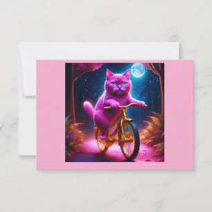 Cartão De Agradecimento Gato Rosa Andando Na Bicicleta Do Ouro
