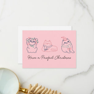 Cartão De Agradecimento Gato Rosa Fofo de Natal Obrigado