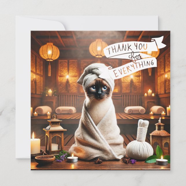 Cartão De Agradecimento Gato Siamês no partido Spa (Frente)