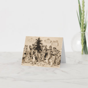 Cartão De Agradecimento Gatos decorando árvore de Natal por Louis Wain