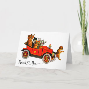 Cartão De Agradecimento Gatos Vintage de Louis Wain no Carro Obrigado