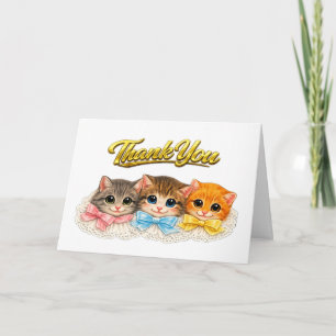 Cartão De Agradecimento Gatos Vitorianos Fitas e Renda Obrigado
