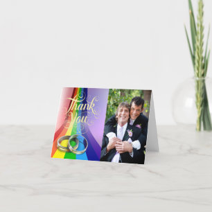 Cartão De Agradecimento Gay Rainbow and Rings Wedding Thank You