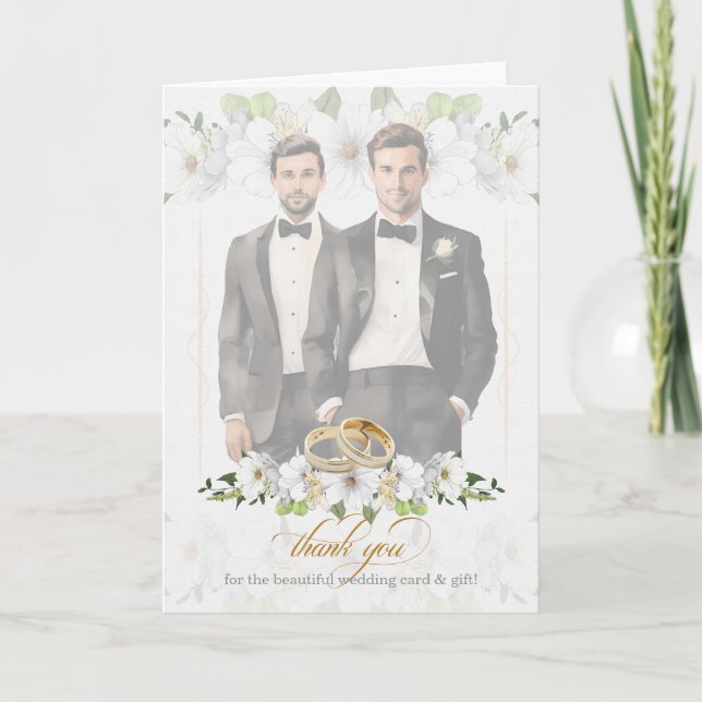 Cartão De Agradecimento Gay Wedding Two Grooms Vintage Blank (Frente)